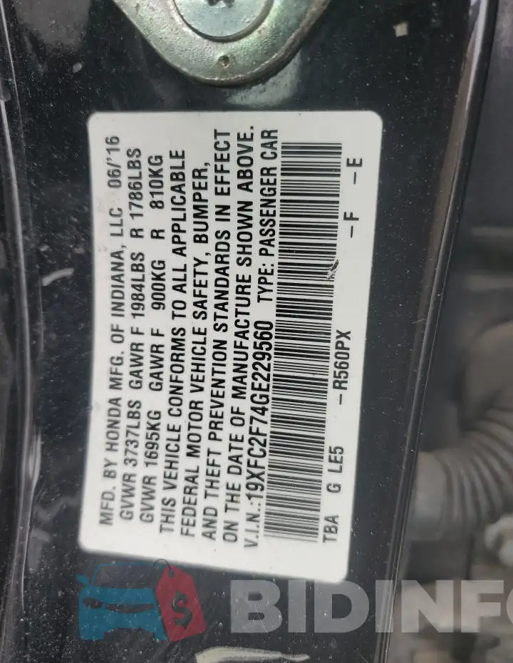 19XFC2F74GE229560 Photo# 13
