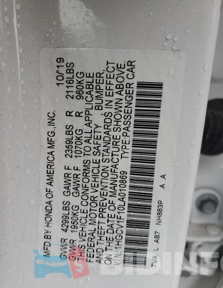1HGCV1F10LA010869 Photo# 12