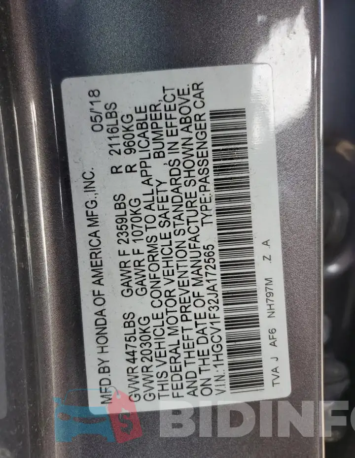 1HGCV1F32JA172565 Photo# 12