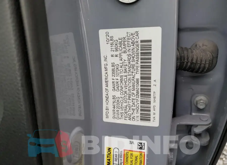 1HGCV1F32MA010486 Photo# 12