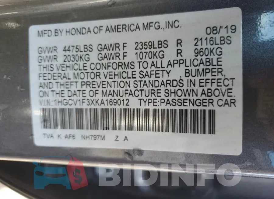 1HGCV1F3XKA169012 Photo# 13