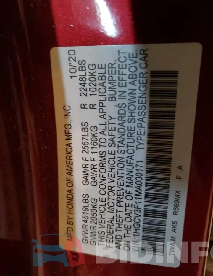 1HGCV3F11MA000171 Photo# 12