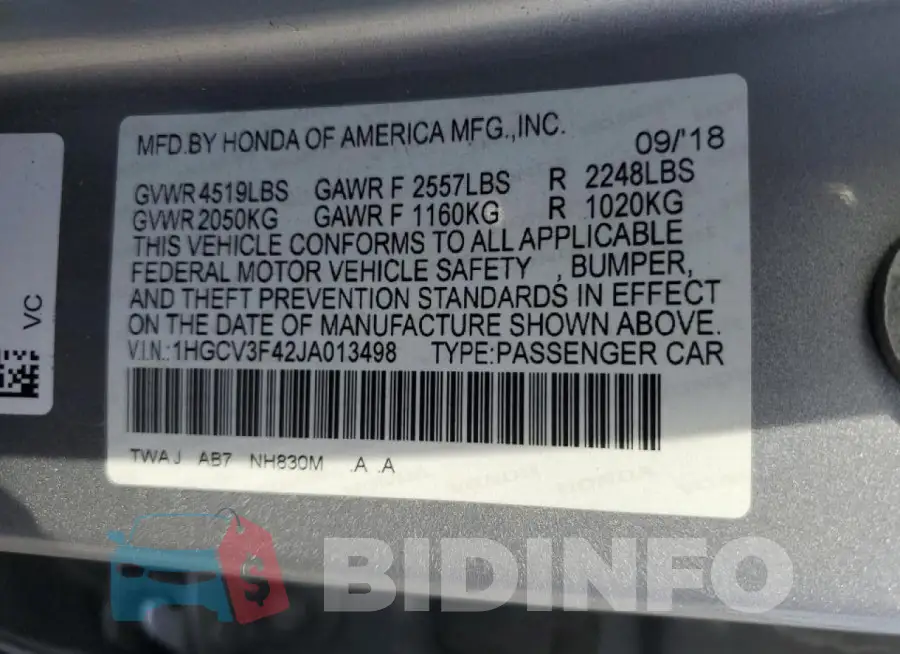 1HGCV3F42JA013498 Photo# 12