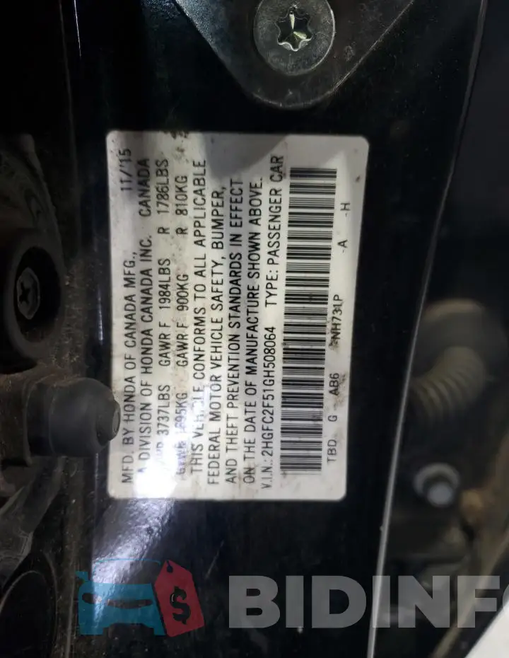 2HGFC2F51GH508064 Photo# 12