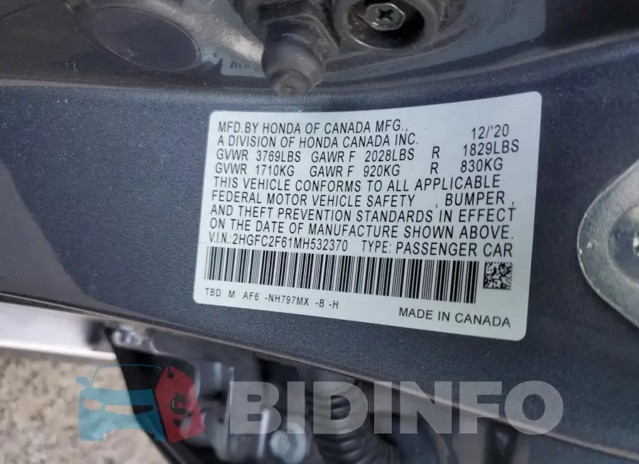 2HGFC2F61MH532370 Photo# 12