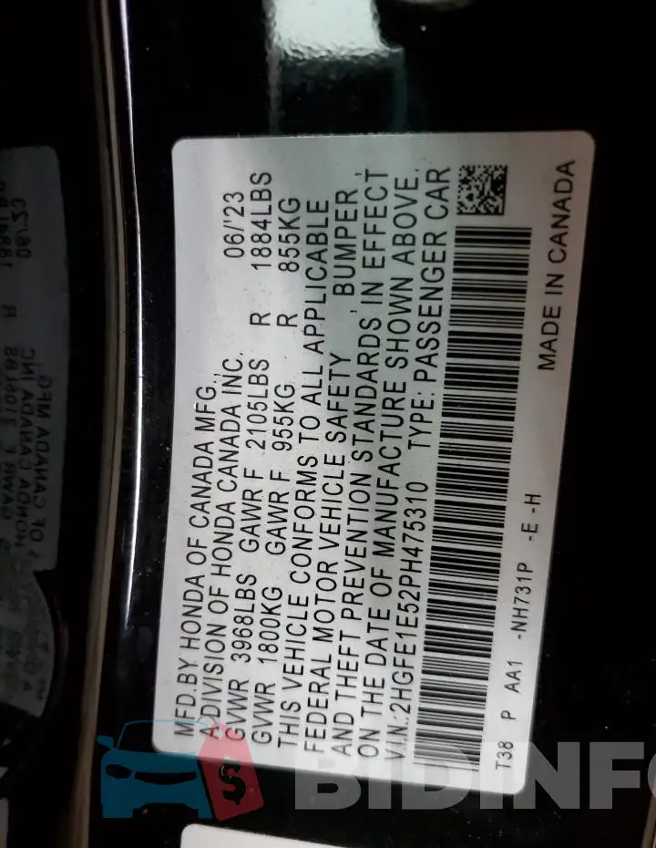 2HGFE1E52PH475310 Photo# 13