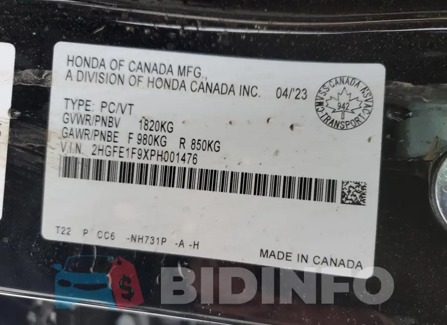 2HGFE1F9XPH001476 Photo# 13