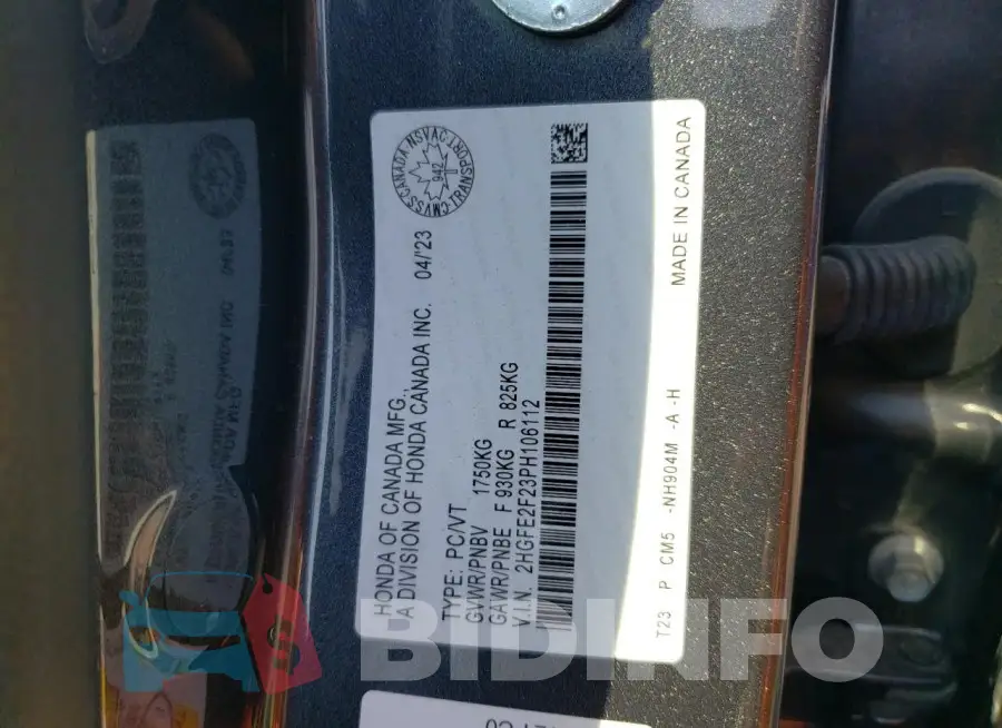 2HGFE2F23PH106112 Photo# 13