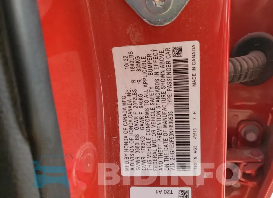 2HGFE2F53NH609503 Photo# 12