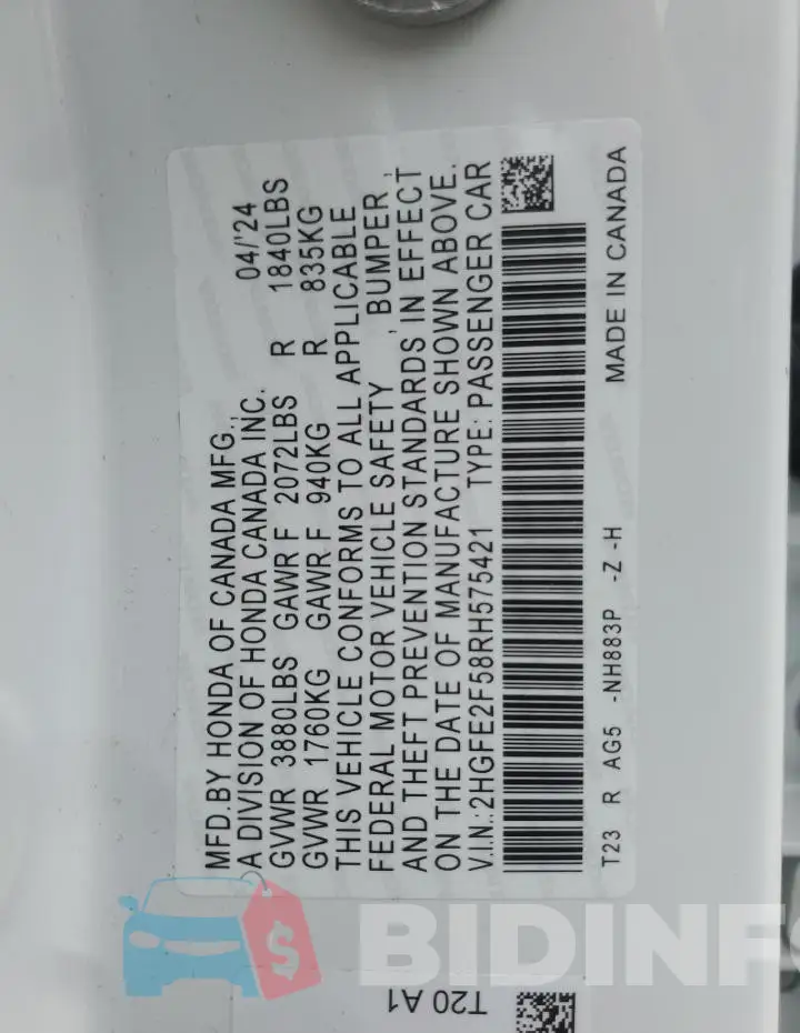 2HGFE2F58RH575421 Photo# 13