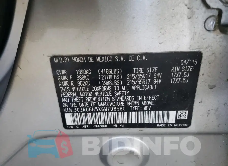 3CZRU6H5XGM708580 Photo# 13