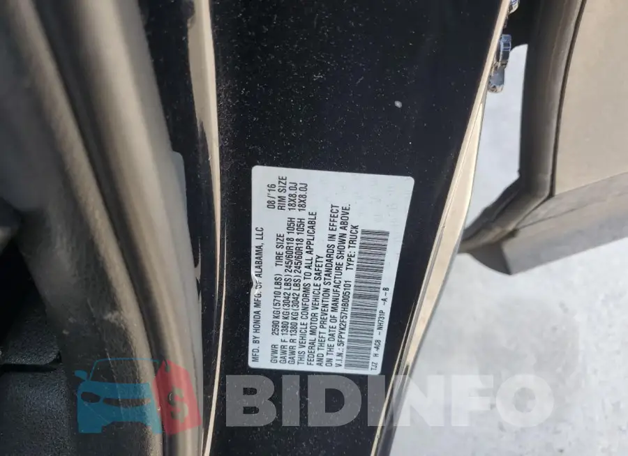 5FPYK2F57HB005101 Photo# 12