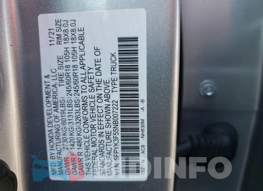 5FPYK3F55NB007222 Photo# 12