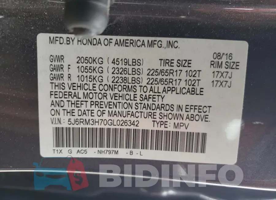 5J6RM3H70GL026342 Photo# 13