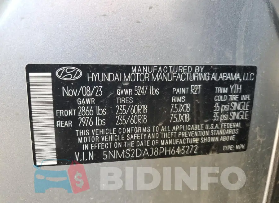 5NMS2DAJ8PH643272 Photo# 13