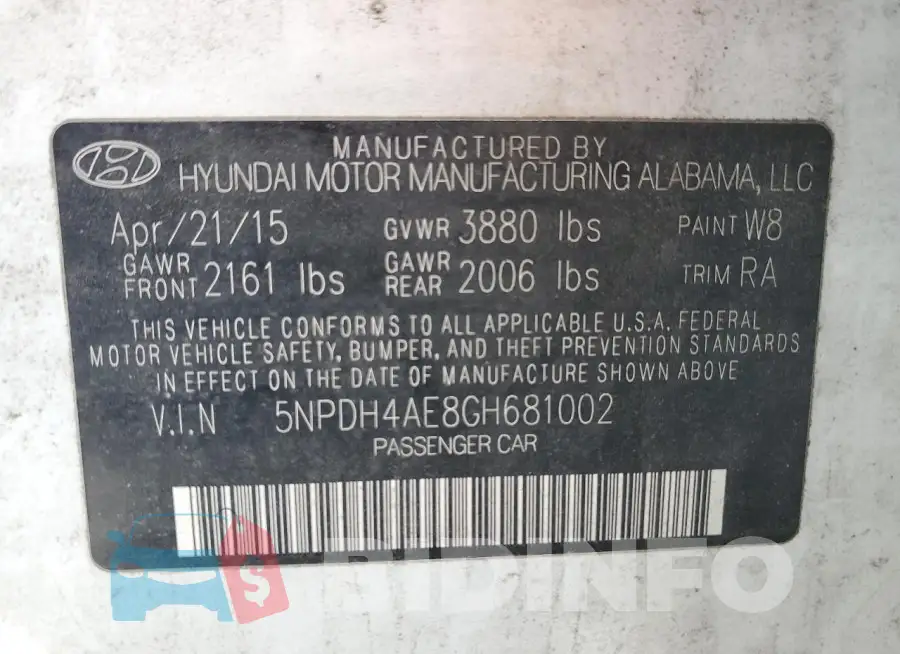 5NPDH4AE8GH681002 Photo# 13