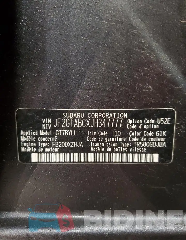 JF2GTABCXJH347777 Photo# 12