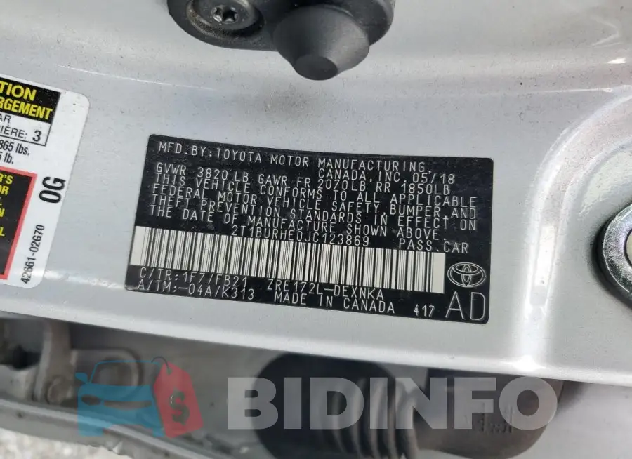 2T1BURHE0JC123869 Photo# 12