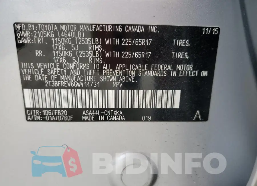 2T3BFREV6GW414731 Photo# 13