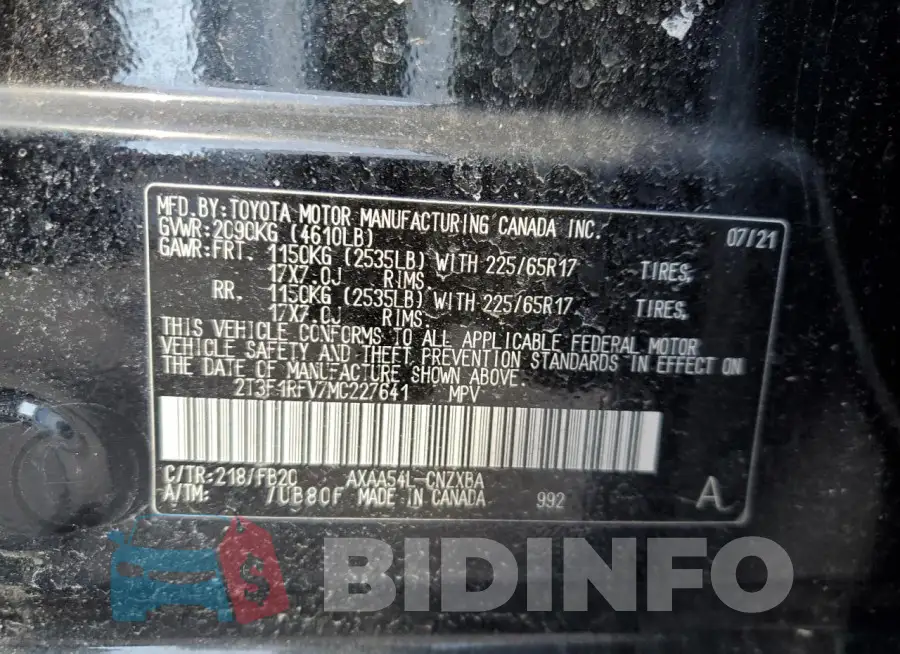 2T3F1RFV7MC227641 Photo# 13