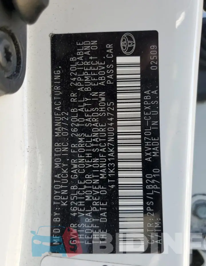 4T1K31AK7NU044725 Photo# 13