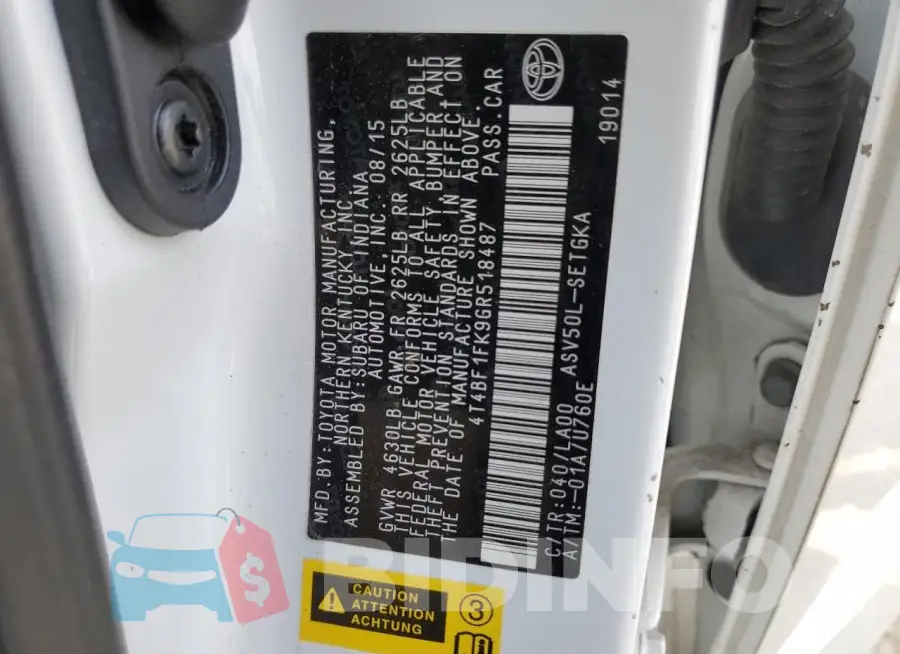 4T4BF1FK9GR518487 Photo# 12
