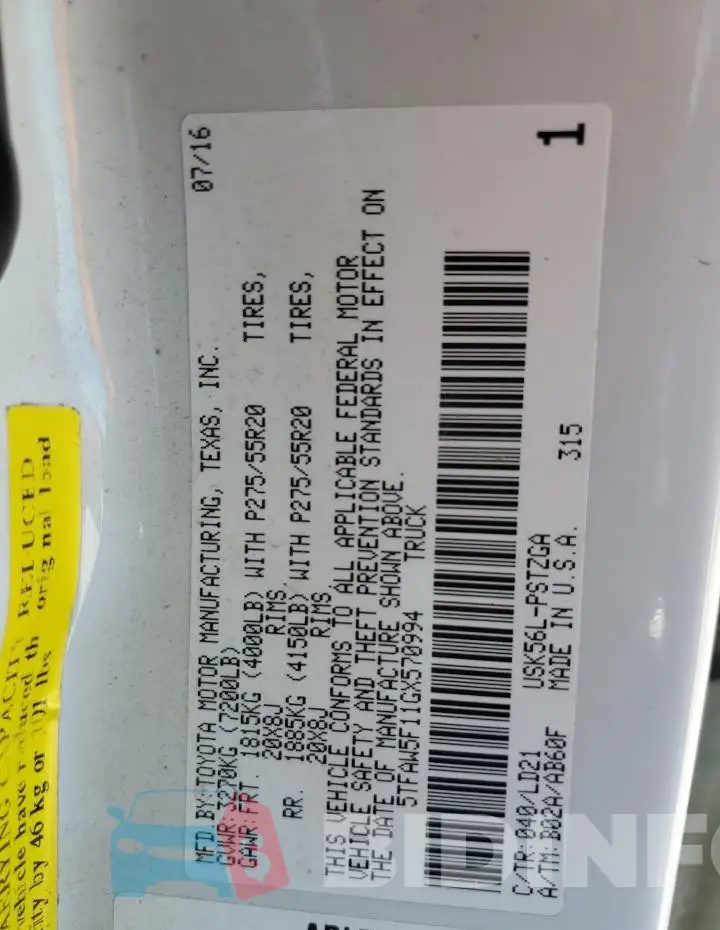 5TFAW5F11GX570994 Photo# 12