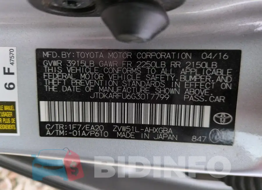 JTDKARFU6G3017799 Photo# 12
