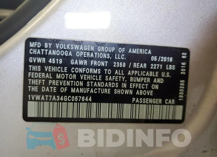 1VWAT7A34GC057644 Photo# 12