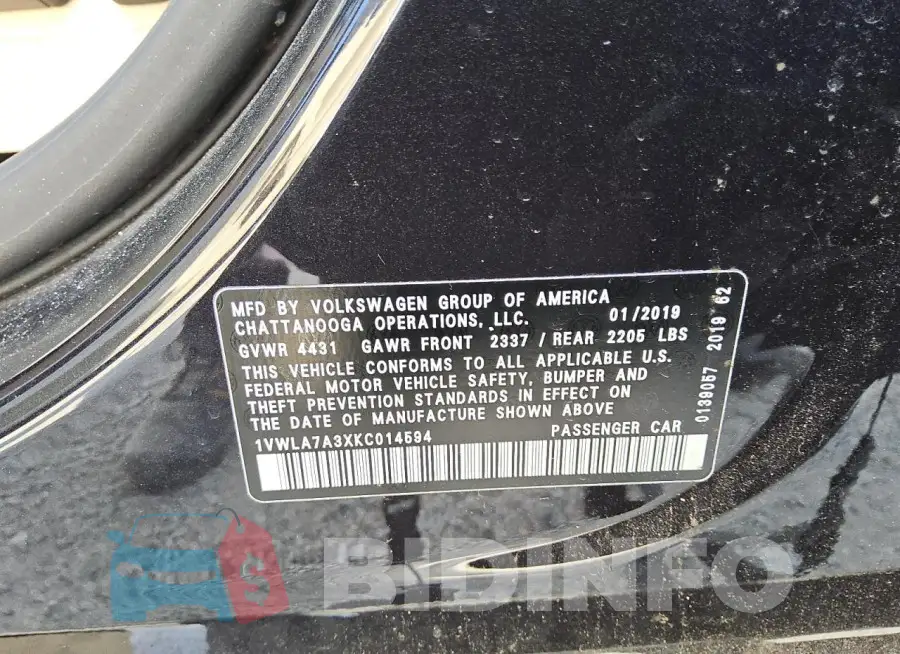 1VWLA7A3XKC014594 Photo# 12
