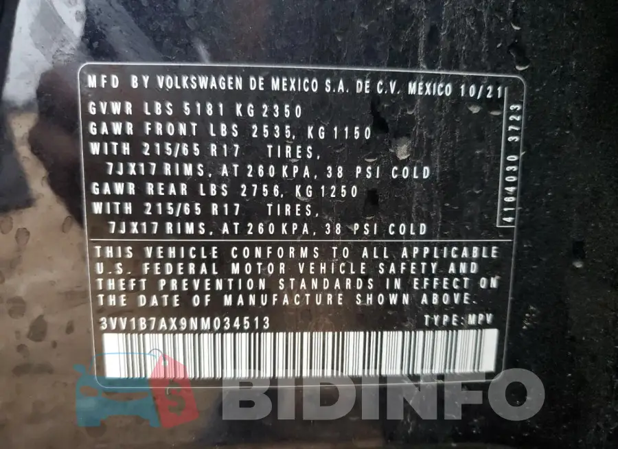 3VV1B7AX9NM034513 Photo# 14