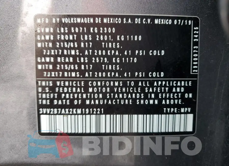 3VV2B7AX2KM191221 Photo# 13