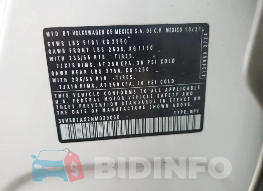 3VV3B7AX2NM029050 Photo# 13