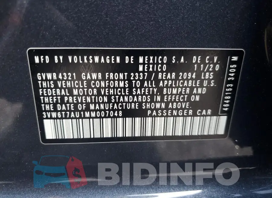 3VW6T7AU1MM007048 Photo# 12