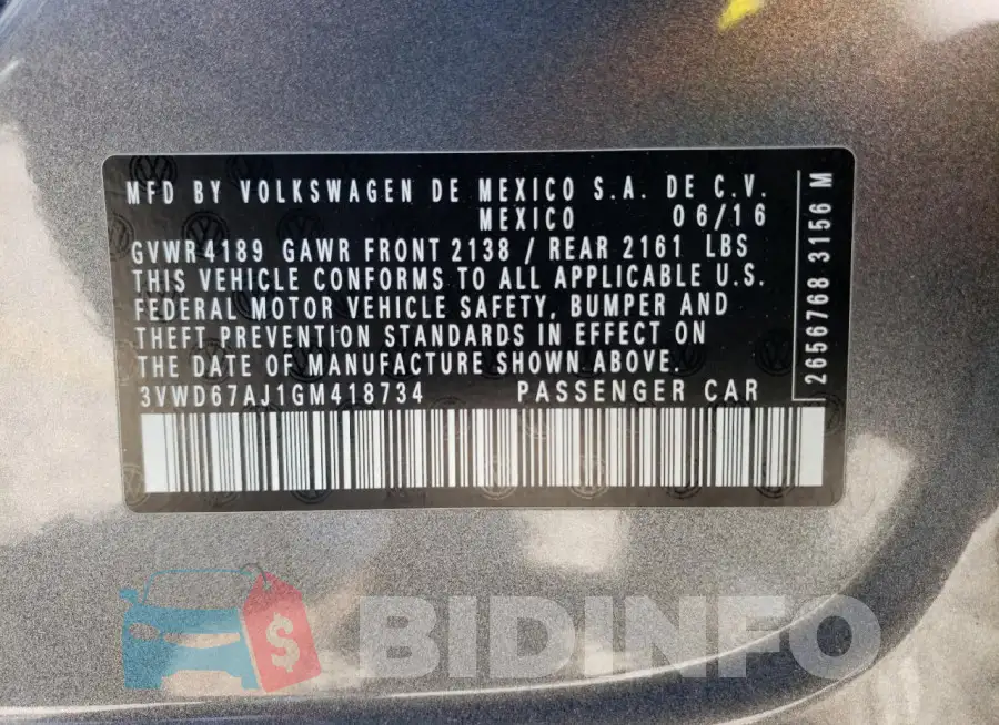 3VWD67AJ1GM418734 Photo# 12