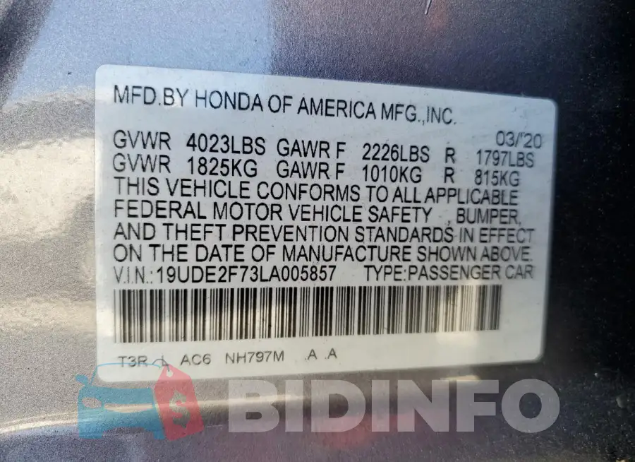 19UDE2F73LA005857 Photo# 13