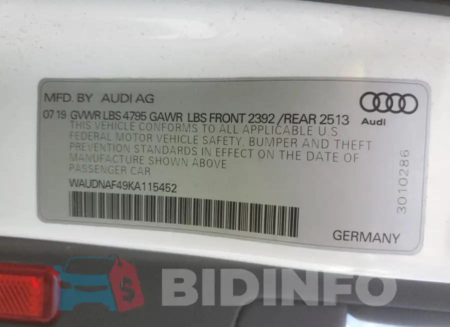 WAUDNAF49KA115452 Photo# 12
