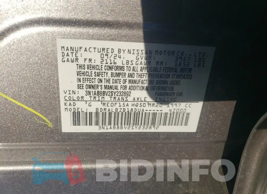 3N1AB8BV2SY232892 Photo# 12
