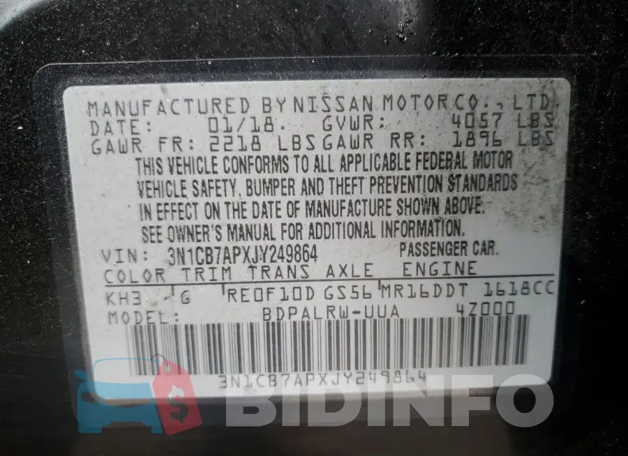 3N1CB7APXJY249864 Photo# 12