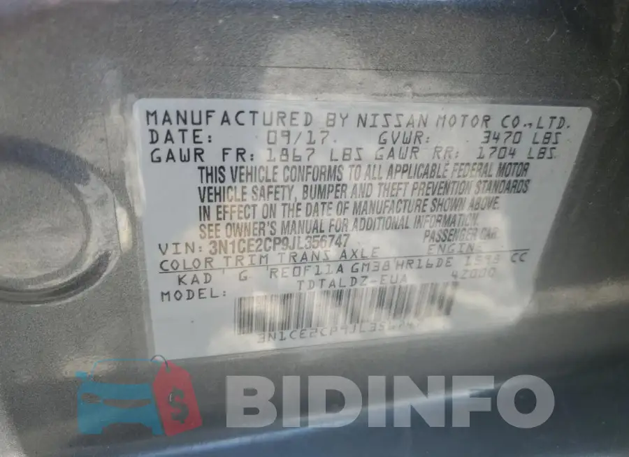3N1CE2CP9JL356747 Photo# 12