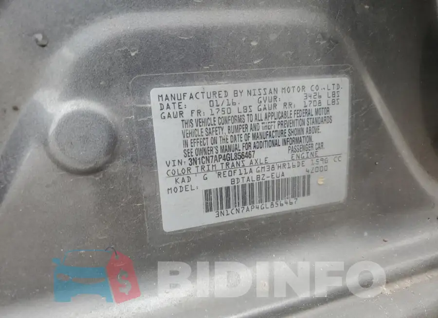 3N1CN7AP4GL856467 Photo# 12