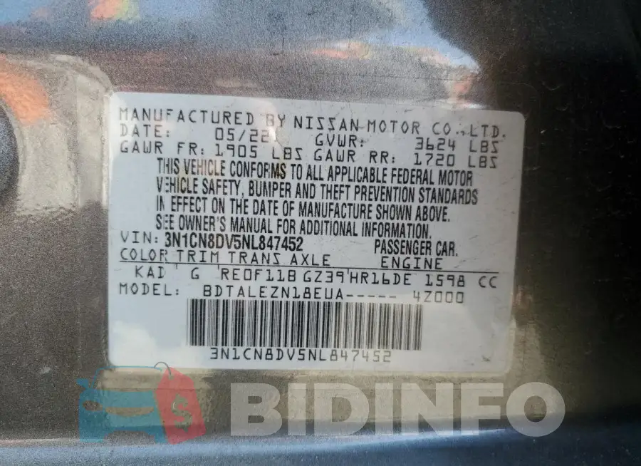3N1CN8DV5NL847452 Photo# 13