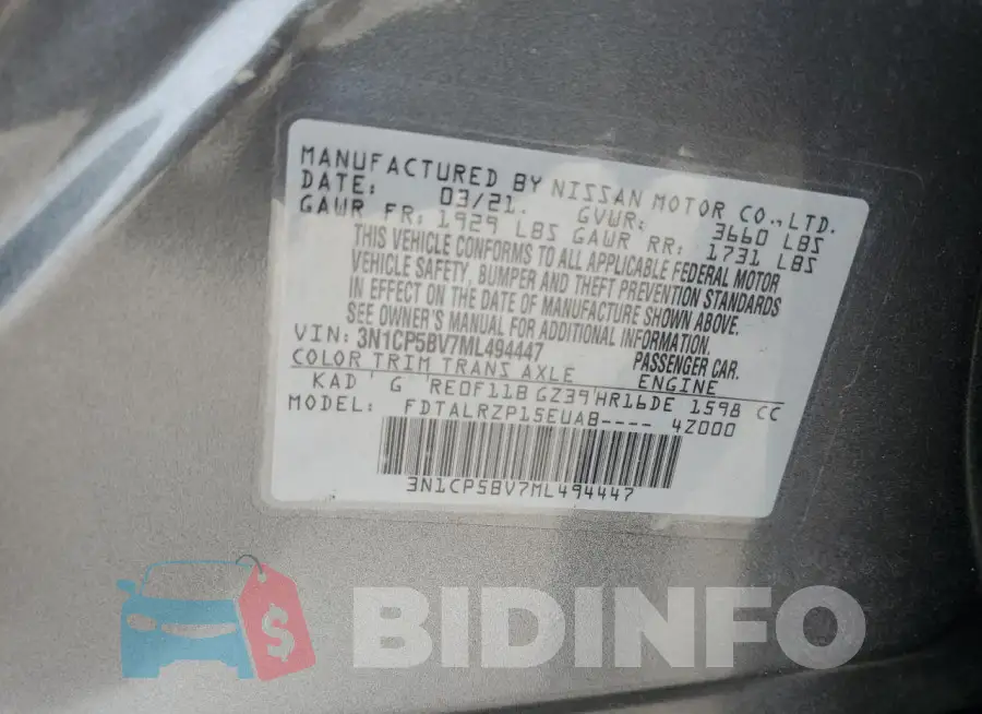3N1CP5BV7ML494447 Photo# 13
