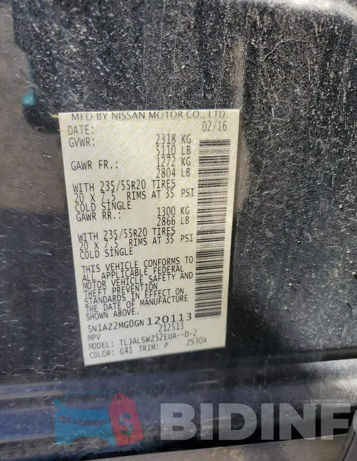 5N1AZ2MG0GN120113 Photo# 13
