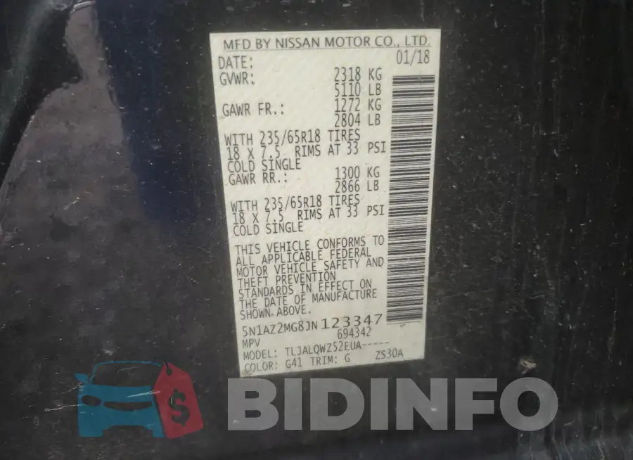 5N1AZ2MG8JN123347 Photo# 13