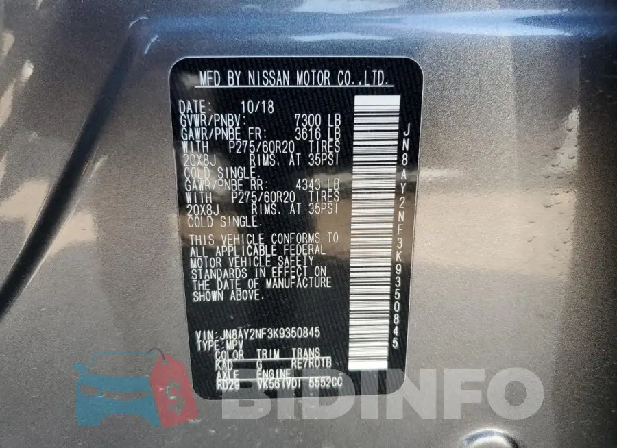 JN8AY2NF3K9350845 Photo# 13