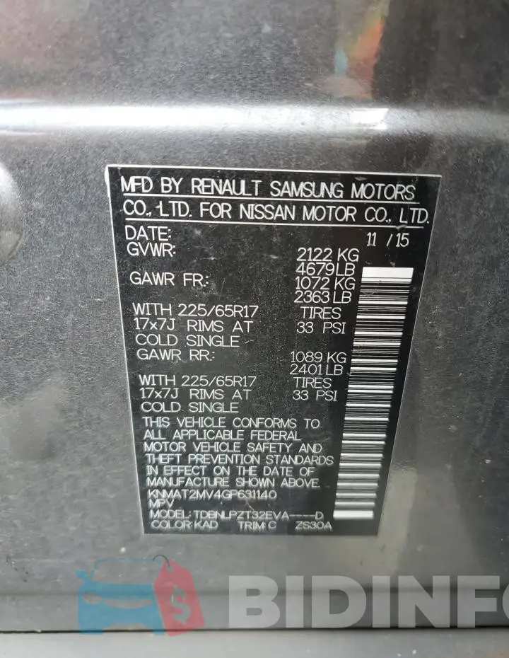 KNMAT2MV4GP631140 Photo# 13