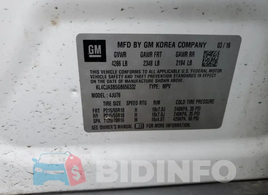KL4CJASB5GB656332 Photo# 14
