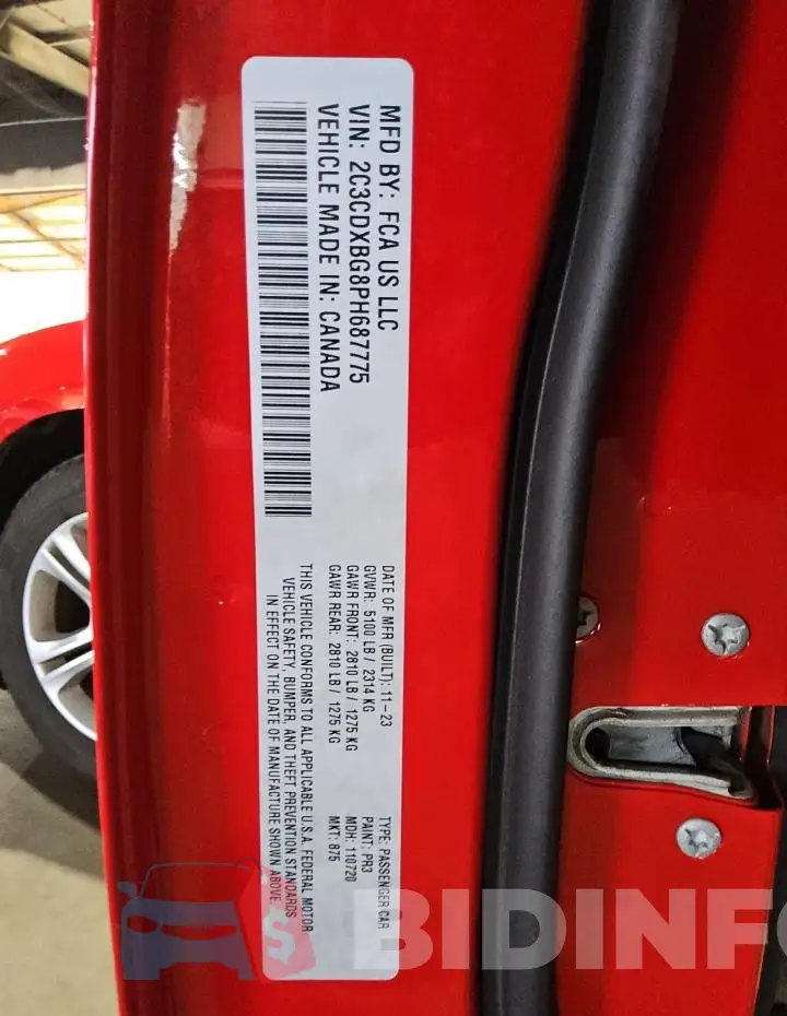 2C3CDXBG8PH687775 Photo# 12