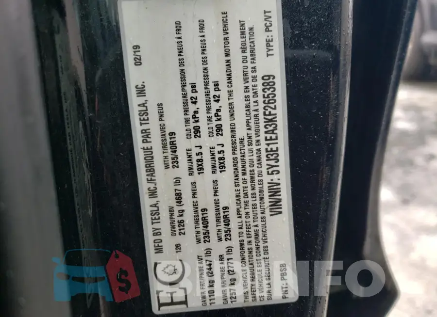 5YJ3E1EA3KF265389 Photo# 12